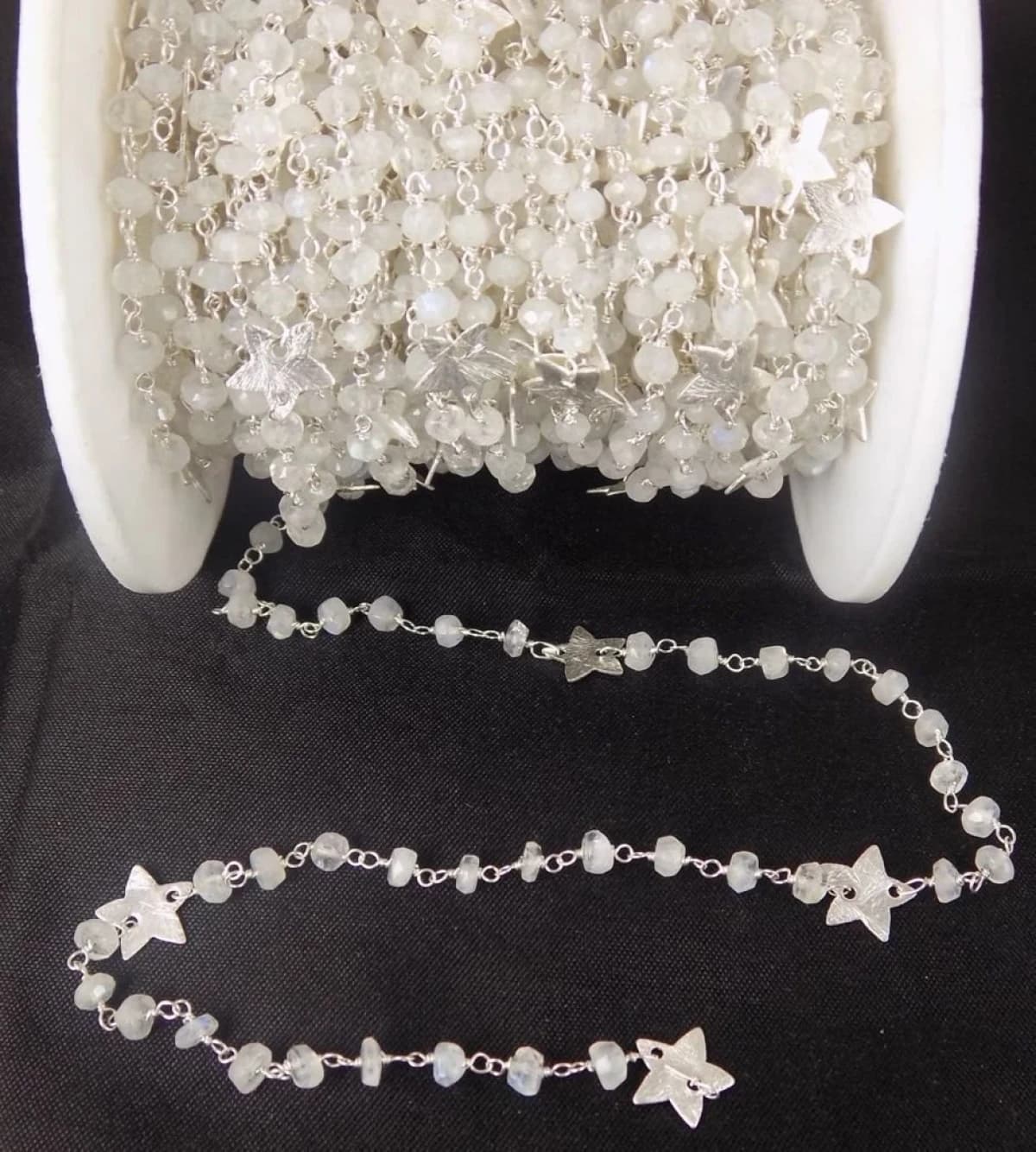White Rainbow Moonstone 925 Silver Plated Faceted Beaded chain 3.5-4mm