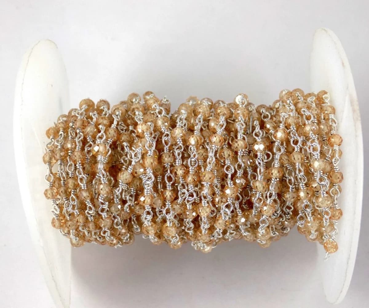 Golden Rutile Cubic Zirconia Faceted chain 3-4mm 925 Silver Plated