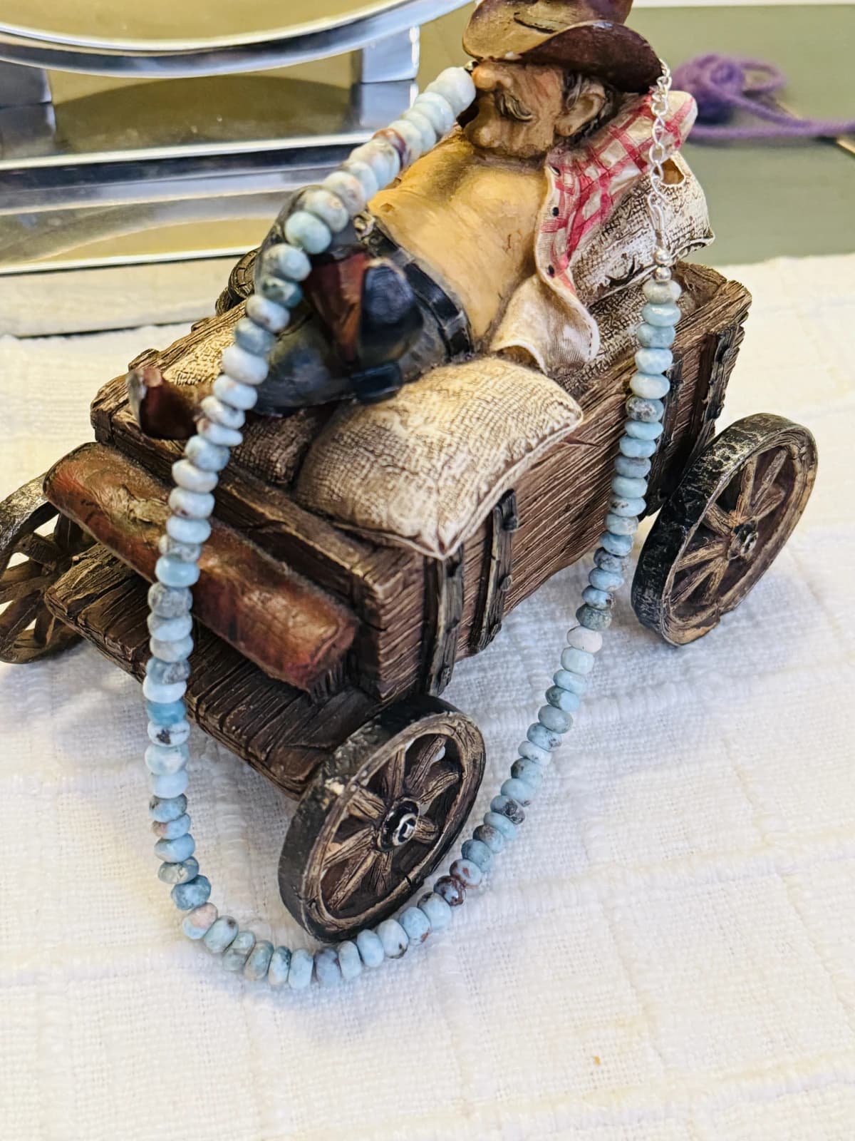 Rare Larimar Handmade 16" Adjustable clasp Necklace in Sterling Silver