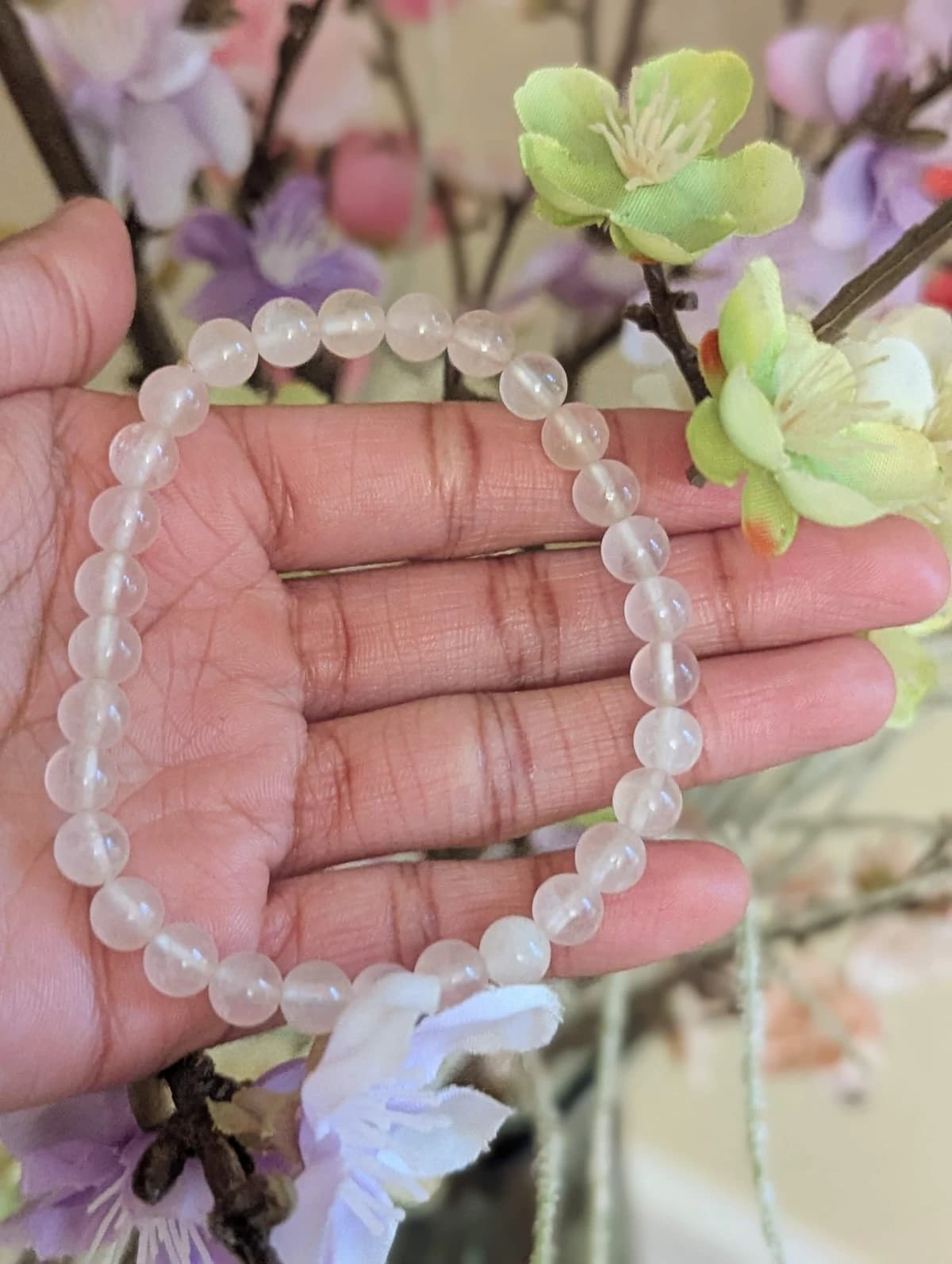 100% Natural Pink Quartz 30 Beads Bracelet 6mm, Round & Smooth 7"