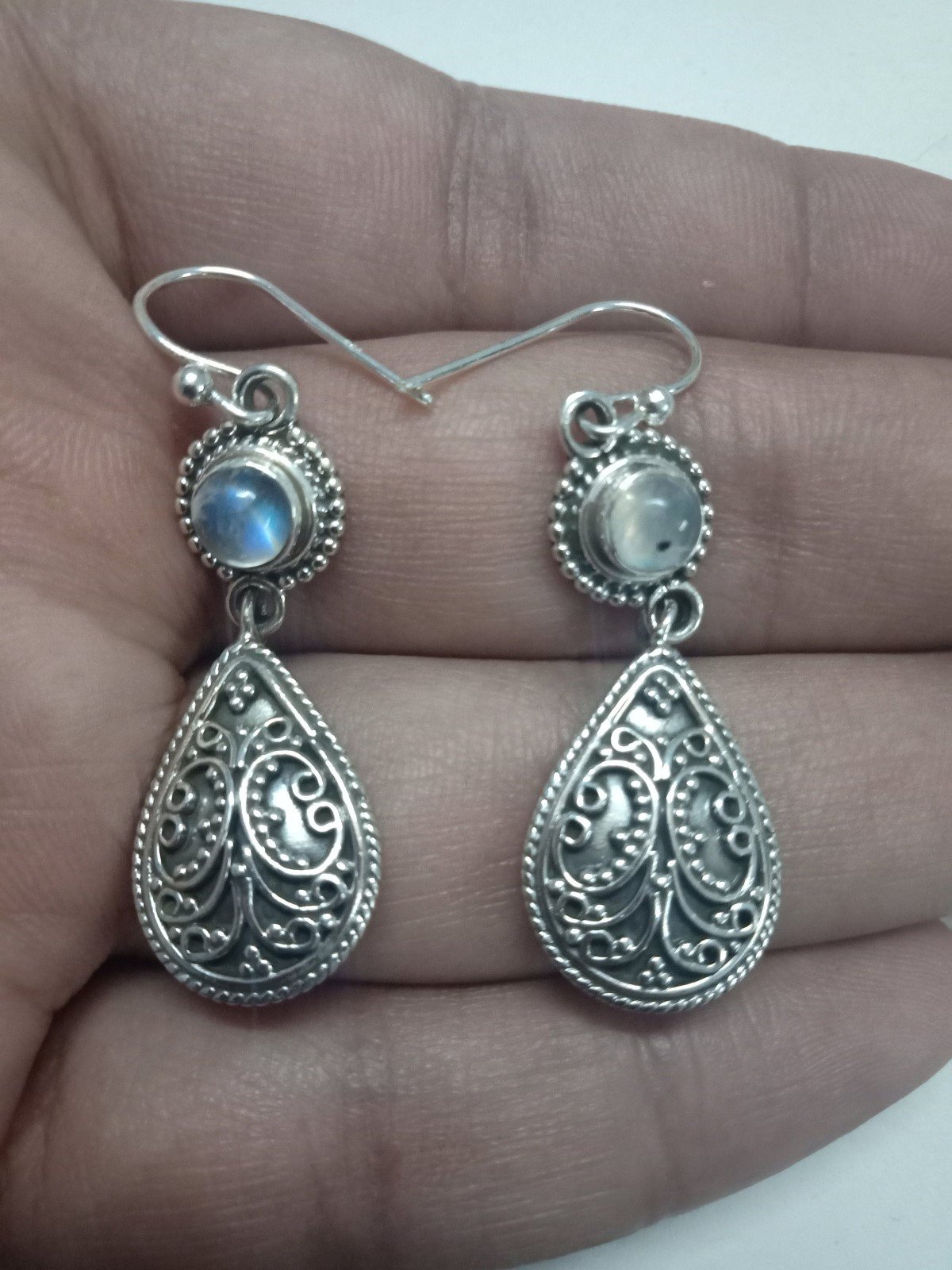 Rainbow Moonstone & Blue Topaz 925 Sterling Silver Earrings,Handmade —  Discovered